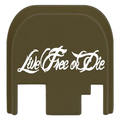 NDZ Performance Rear Slide Cover Plate for Glock Gen 1-4 9MM .40 S&W .357 SIG 10MM .45 Gap Laser Engraved Anodized Aluminum in Olive Drab Green, Made in The USA - Live Free Or Die Script