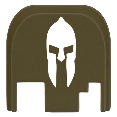 NDZ Performance Rear Slide Cover Plate for Glock Gen 1-4 9MM .40 S&W .357 SIG 10MM .45 Gap Laser Engraved Anodized Aluminum in Olive Drab Green, Made in The USA - Spartan Helmet 1