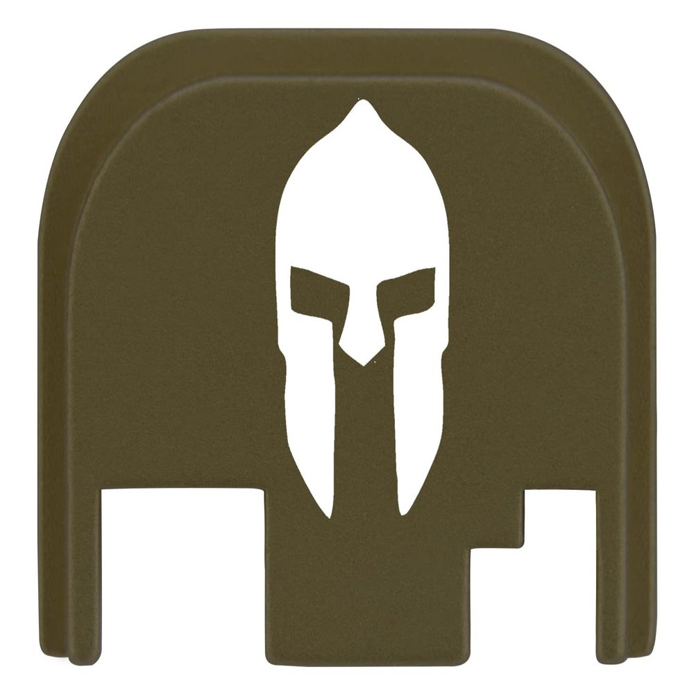 NDZ Performance Rear Slide Cover Plate for Glock Gen 1-4 9MM .40 S&W .357 SIG 10MM .45 Gap Laser Engraved Anodized Aluminum in Olive Drab Green, Made in The USA - Spartan Helmet 1