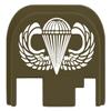 NDZ Performance Rear Slide Cover Plate for Glock Gen 1-4 9MM .40 S&W .357 SIG 10MM .45 Gap Laser Engraved Anodized Aluminum in Olive Drab Green, Made in The USA - Airborne Jump Wings view 1
