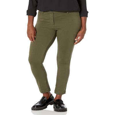 Briggs New York Women's High Rise Skinny Knit Ponte Pant, Olive, 12