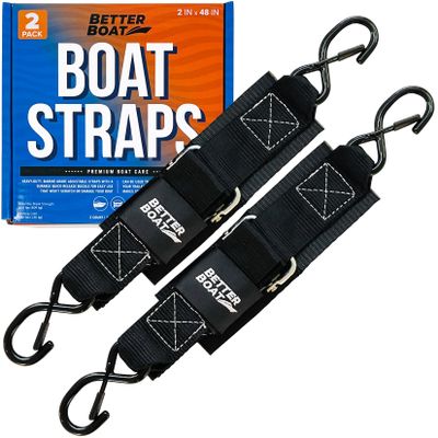 Boat Tie Down Straps to Trailer, 2 Inch x 48 Inch Marine Grade Transom Straps, Manual Buckle Clasp, Short, Boat Tie Downs for Trailer, Jet Ski, 4 Ft