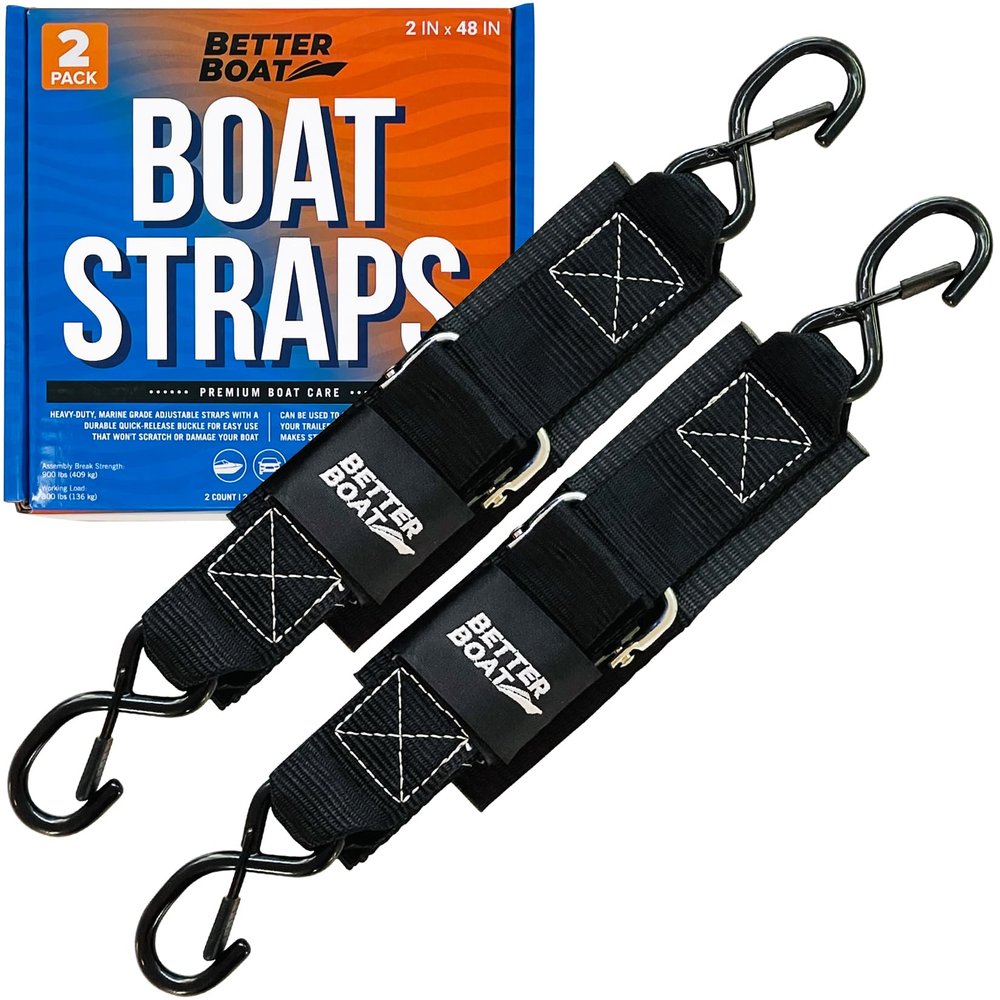 Boat Tie Down Straps to Trailer, 2 Inch x 48 Inch Marine Grade Transom Straps, Manual Buckle Clasp, Short, Boat Tie Downs for Trailer, Jet Ski, 4 Ft