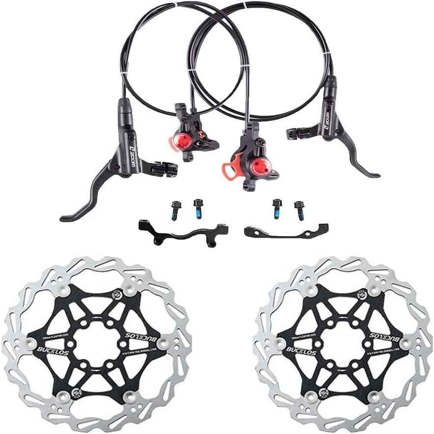 BUCKLOS MTB Hydraulic Disc Brakes Set, Mountain Bike Left Front 800mm Right Rear 1450mm Brakewith 160mm Black Floating Disc Brake Rotor and 6PC Bolts