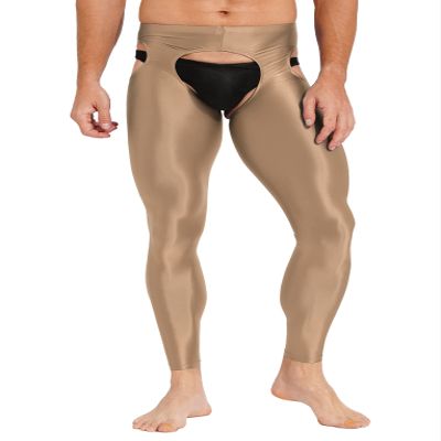 Zaldita Men's Compression Pants Transparent Sports Yoga Leggings Workout Tights Sheer Hot Pants Coffee One Size