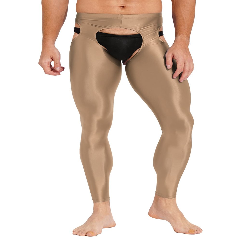 Zaldita Men's Compression Pants Transparent Sports Yoga Leggings Workout Tights Sheer Hot Pants Coffee One Size