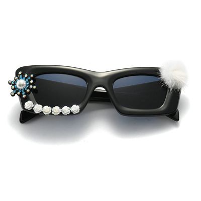 helena Square Sunglasses for Women Flower Square Thick Frame Sun Glasses Simple Designer Style Shades (black)