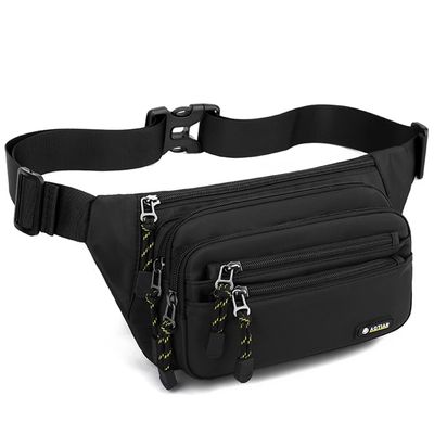 Large Waist Bum Bag Fanny Pack for Outdoor Sport Fashion Waterproof Bag Belt Bag for women men boys Multifunctional Travel Workout Hiking Running Cycling 6 Zipper Pockets (Black)