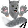 hbbhml Animal Dog Head Mask Realistic Furry Plush Tail Claw Gloves Full Wolf Masks for Halloween Party Carnival Cosplay Gray view 1