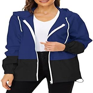 Cdiecer Women's Raincoat Waterproof Windbreaker Hoodie Sunscreen Zipper Jacket Lightweight Outdoor Hiking Color Block Jacket