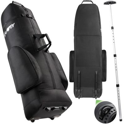 APTY Padded Golf Club Travel Bag with Adjustable Support Rod, Golf Luggage Case Cover with Wheels for Airline - Waterproof Coating Layer, 1680D Wear-Resistant Oxford