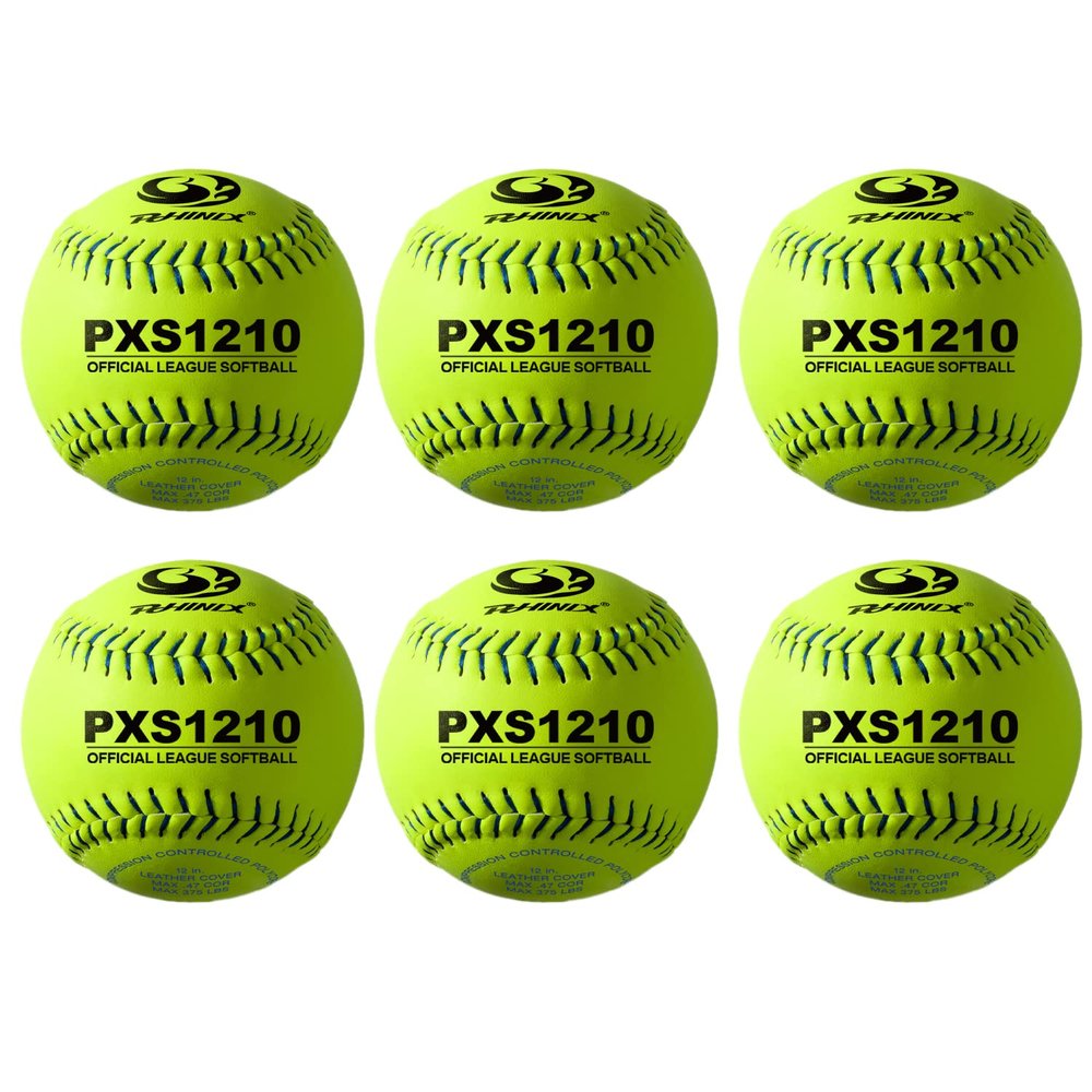 PHINIX Split Leather Practice Softball Official Size and Weight Professional Quality (12 Inch Box of 6)