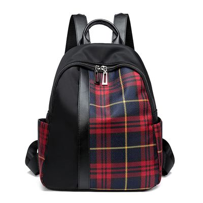 Mn&Sue Women Backpack Purse Waterproof Nylon Rucksack Lightweight Casual Fashion Shoulder Bags for Travel Work College Daypack (Red Plaid)