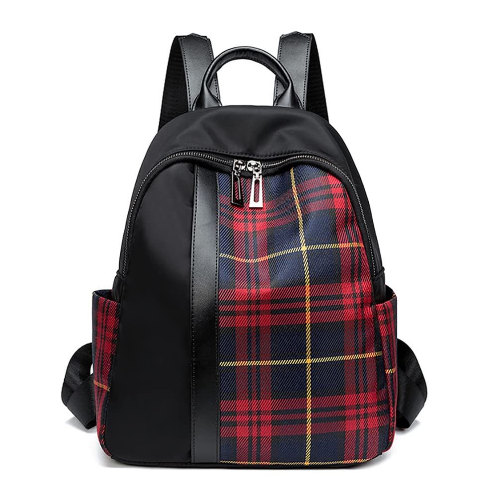 Mn&Sue Women Backpack Purse Waterproof Nylon Rucksack Lightweight Casual Fashion Shoulder Bags for Travel Work College Daypack (Red Plaid)