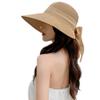 Womens Straw Sun Hat Wide Brim UV Protection Bucket Hat Foldable Packable Bowknot Visor Sun Cap Summer Outdoor Beach Cap Khaki view 2