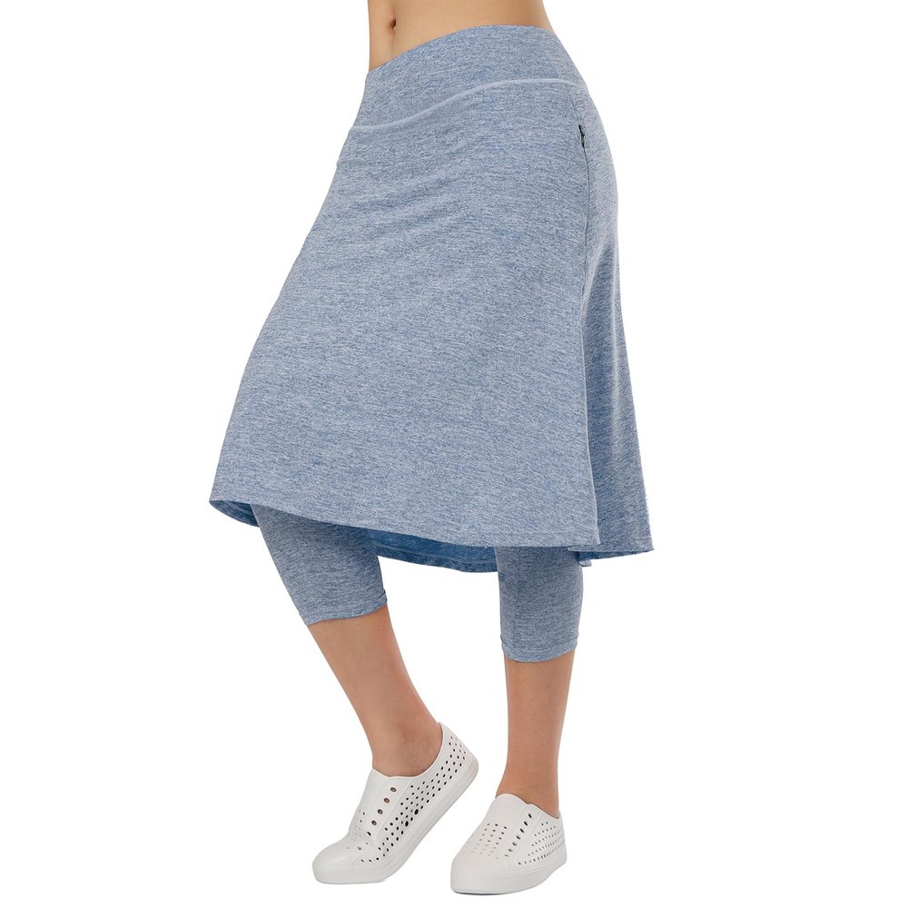 Women Knee Length Skirts with Leggings,Skirted Leggings Skorts Capris for Tennis Women Skort Zipper Pockets(Denim S)