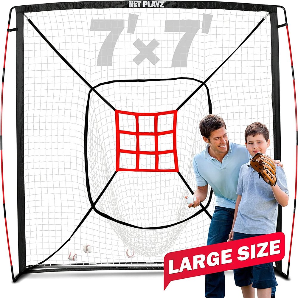 NET PLAYZ Baseball Net, Pitching Net Hitting Net Batting Practice Net - 9 Strike Zone, Baseball Gifts for Kids Children Teens & Youth | Training Aids Equipment 7'x7', Black (NOC05140A01)