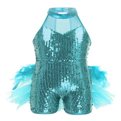 Yruioon Girls Shiny Sequins Hip-Hop Dance Tutu Dress Leotard Jumpsuit Latin Jazz Stage Performance Costume Teal 10 Years