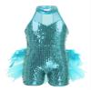Yruioon Girls Shiny Sequins Hip-Hop Dance Tutu Dress Leotard Jumpsuit Latin Jazz Stage Performance Costume Teal 10 Years view 1