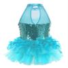 Yruioon Girls Shiny Sequins Hip-Hop Dance Tutu Dress Leotard Jumpsuit Latin Jazz Stage Performance Costume Teal 10 Years view 4