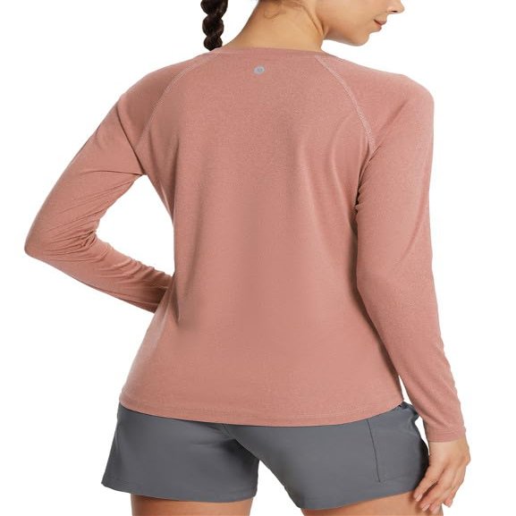 baleaf Women's Long Sleeve Running Shirts Athletic T Shirts Workout Tops Quick Dry Moisture Wicking for Exercise Gym Sports Yoga Heather Orange Red S