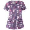 PETYCZEN Summer Tops for Women 2023, Cute Graphic Tees Casual Short Sleeve V Neck Scrub Tops Plus Size Shirts Stretch Working Nurse Uniform Dressy Blouses Tunic with Pockets(D-Purple,X-Large) view 1