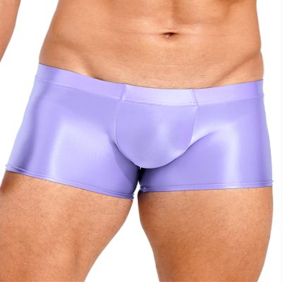 Vxuxlje Men's Glossy Trunks Briefs Underwear Smooth Stretchy Bulge Enhancing Pouch Boxer Shorts Light Purple Medium