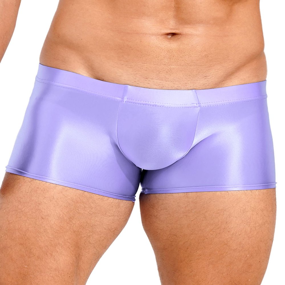 Vxuxlje Men's Glossy Trunks Briefs Underwear Smooth Stretchy Bulge Enhancing Pouch Boxer Shorts Light Purple Medium