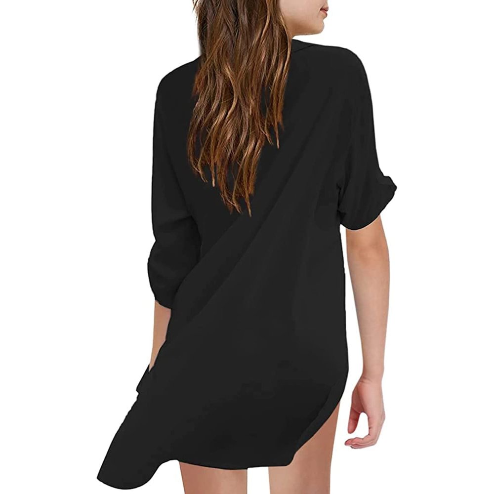 Little Girl's Kids Swimsuit Beach Cover Up for Girl Chiffon Shirt Bikini Beachwear Bathing Suit Toddler Tulle Dress (Black, 12-13 Years)