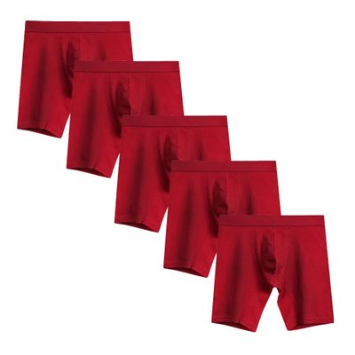 JEsilunmaMY Men's Solid Color Cotton Sport Underpants Mid Waist Moisture-Wicking Underwear Athletic Boxer Briefs with Pouch (Red-5PC,Large)