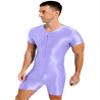 Hedmy Men Zipper Front Full Body Shaper Bodysuits Workout Biketard Unitard Rompers Wrestling Singlet Light Purple X-Large view 2
