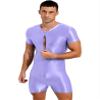Hedmy Men Zipper Front Full Body Shaper Bodysuits Workout Biketard Unitard Rompers Wrestling Singlet Light Purple X-Large view 3