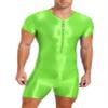 Hedmy Men Zipper Front Full Body Shaper Bodysuits Workout Biketard Unitard Rompers Wrestling Singlet Fluorescent Green X-Large view 1