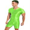 Hedmy Men Zipper Front Full Body Shaper Bodysuits Workout Biketard Unitard Rompers Wrestling Singlet Fluorescent Green X-Large view 2
