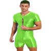 Hedmy Men Zipper Front Full Body Shaper Bodysuits Workout Biketard Unitard Rompers Wrestling Singlet Fluorescent Green X-Large view 3