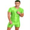Hedmy Men Zipper Front Full Body Shaper Bodysuits Workout Biketard Unitard Rompers Wrestling Singlet Fluorescent Green X-Large view 4