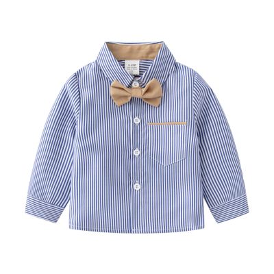 Boarnseorl Baby Toddler Boys Long Sleeves Button Down Shirt with Bow Tie,9-12 Months Light Blue