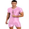Lejafay Men's Glossy Zipper Front Bodysuit Workout Dance Biketard Unitard Wrestling Singlet Jumpsuit Pink X-Large view 3
