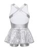 Yruioon Girls Sequins Criss-Cross Back Latin Jazz Dance Dress Leotard Stage Performance Costume Dancewear White 10 Years view 2