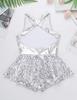 Yruioon Girls Sequins Criss-Cross Back Latin Jazz Dance Dress Leotard Stage Performance Costume Dancewear White 10 Years view 4