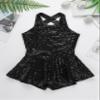Yruioon Girls Sequins Criss-Cross Back Latin Jazz Dance Dress Leotard Stage Performance Costume Dancewear Black 16 Years view 3