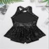 Yruioon Girls Sequins Criss-Cross Back Latin Jazz Dance Dress Leotard Stage Performance Costume Dancewear Black 16 Years view 4