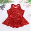 Yruioon Girls Sequins Criss-Cross Back Latin Jazz Dance Dress Leotard Stage Performance Costume Dancewear Red 16 Years view 3