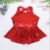 Yruioon Girls Sequins Criss-Cross Back Latin Jazz Dance Dress Leotard Stage Performance Costume Dancewear Red 16 Years view 4