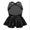 Yruioon Girls Sequins Criss-Cross Back Latin Jazz Dance Dress Leotard Stage Performance Costume Dancewear Black 8 Years view 2