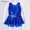 Yruioon Girls Sequins Criss-Cross Back Latin Jazz Dance Dress Leotard Stage Performance Costume Dancewear Royal Blue 16 Years view 3