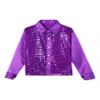 Yruioon Kids Boys Sparkle Sequins Long Sleeve Button Down Shirt Latin Jazz Dance Stage Performance Costume Purple 12-14 Years view 3