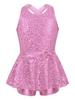 Yruioon Girls Sequins Criss-Cross Back Latin Jazz Dance Dress Leotard Stage Performance Costume Dancewear Pink 10 Years view 1