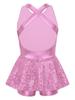 Yruioon Girls Sequins Criss-Cross Back Latin Jazz Dance Dress Leotard Stage Performance Costume Dancewear Pink 10 Years view 2