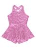 Yruioon Girls Sequins Criss-Cross Back Latin Jazz Dance Dress Leotard Stage Performance Costume Dancewear Pink 10 Years view 3